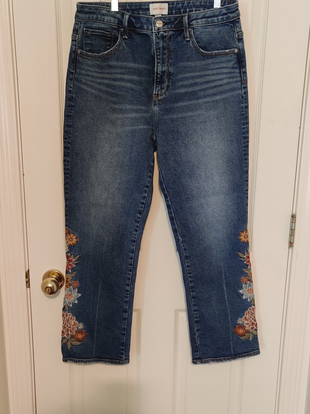 Driftwood Stella Bloom Embroidered  Jeans in Dark Blue -  Floral Detail